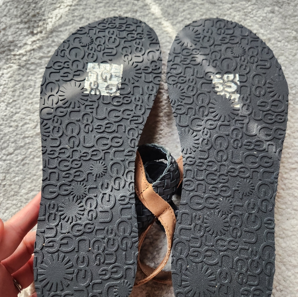 UGG Black Raee Leather Sandals Size 7 - Picture 5 of 6